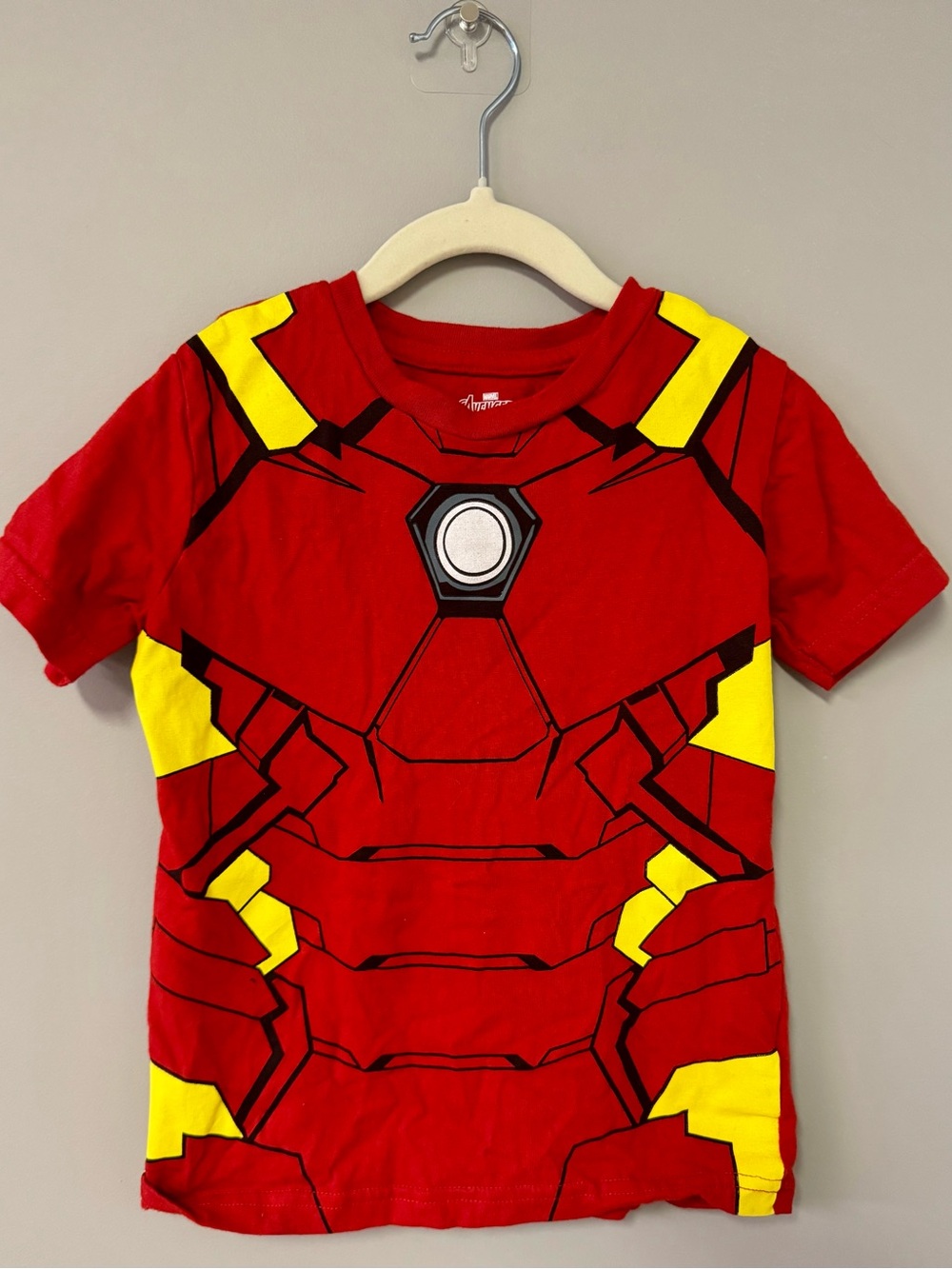 IRON MAN. Red Kids Superhero Costume Tee with Yellow Accents